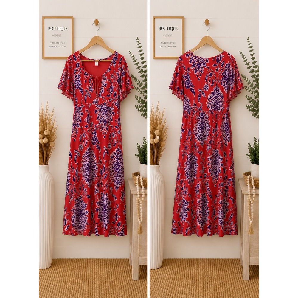 Anthropologie Akemi + Kin Orange Purple Paisley Maxi Dress Petite Medium MP